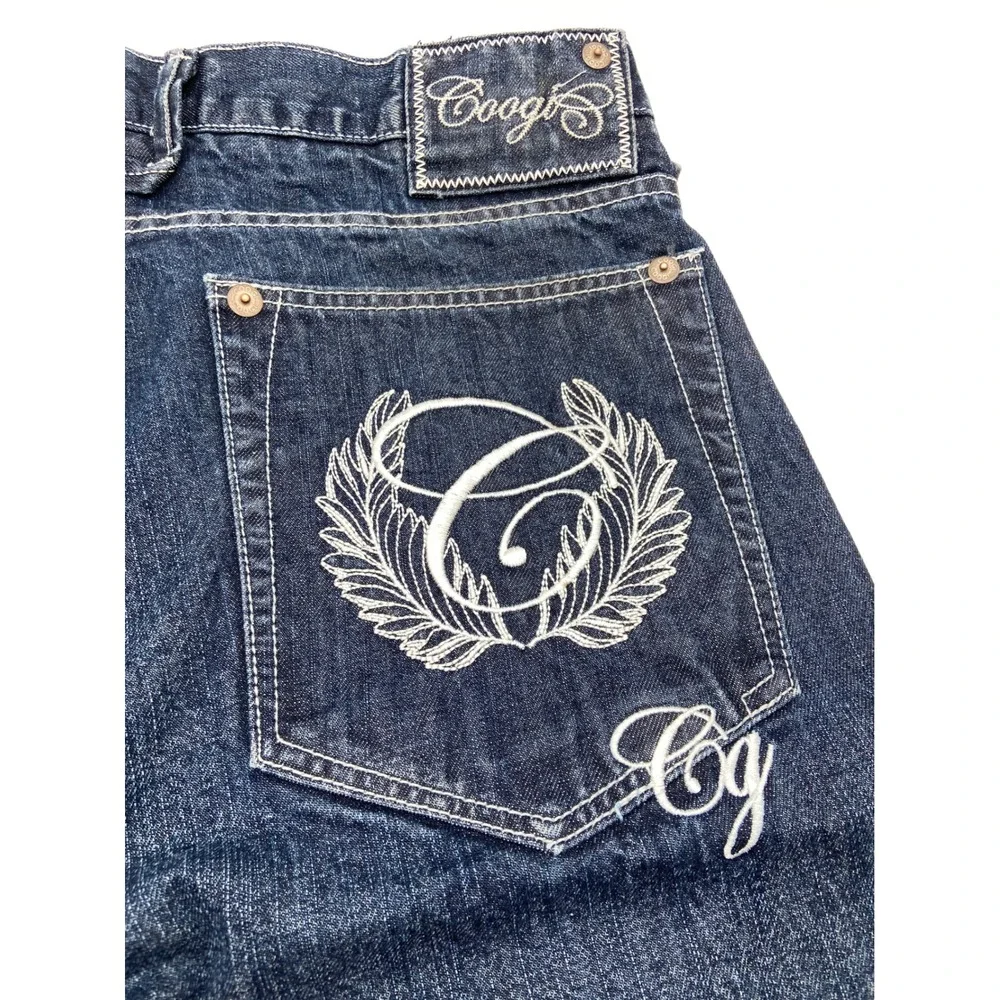 Coogi Jean Shorts Blue Baggy Denim Embroidered Y2K Hip Hop W36 Streetwear